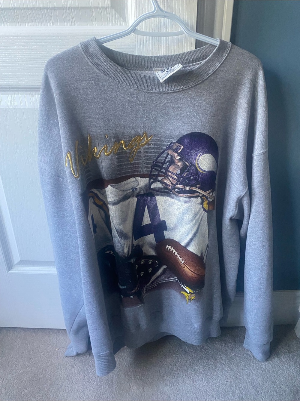 NFL Vikings Gray Crewneck Sweatshirt with Purple and Gold Accents